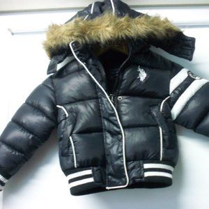 U.S. Polo Assn Girls 4T Black Puffer Hooded Jacket